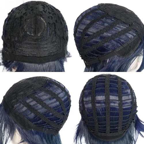 Vista 6 de IMEYLE Peluca Twisted Wonderland degradado azul y verde peluca con flequillo, peluca larga y recta para hombres y niños, peluca sintética de anime