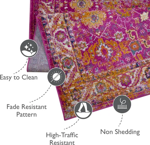 Vista 6 de Leick Home 594234 Laraline - Alfombra rectangular vintage de medallón turco con collage de medallón fucsia desteñido, para sala de estar