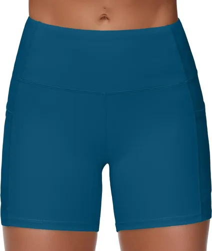 Vista 4 de THE GYM PEOPLE - Pantalones cortos de yoga para mujer, con cintura alta, control de abdomen y bolsillos profundos, para gimnasia, entrenamiento