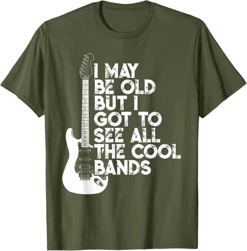 Vista 77 de Camiseta con texto en inglés "I May Be Old But I Got to See All The Cool Bands" Negro