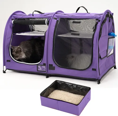 Vista 14 de Mispace - Jaula portátil de doble compartimiento para exposición, para gatos, cómoda jaula de viaje para perros con bolsa de transporte, 2