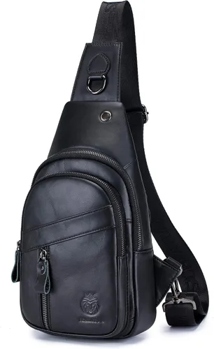 Vista 27 de LUKZIJAES Bolso bandolera de cuero genuino para hombre