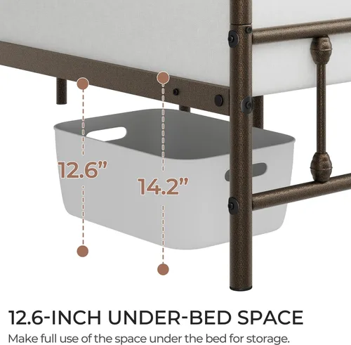 Vista 2 de Yaheetech Base de cama con plataforma de metal, cabecero y estribo Bronce