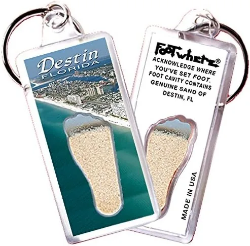 Vista 7 de FootWhere Llaveros Destin, FL. Juego de 6 piezas. Auténtico recuerdo de destino que reconoce dónde has pisado. Suelo genuino de ubicación destacada