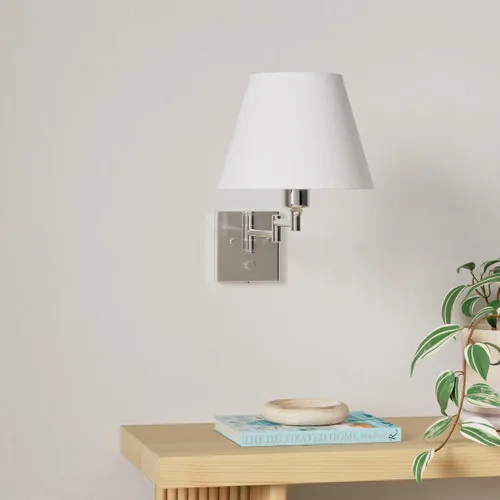 Vista 2 de TRLIFE Aplique de pared enchufable, juego de 2 lámparas de pared regulables con brazo oscilante de níquel cepillado, cable de enchufe y interruptor