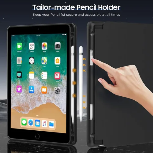 Vista 5 de MoKo - Funda para iPad 9.7 pulgadas (6.ª / 5.ª Generación, modelo 2018 / 2017) con soporte para Apple Pencil, cubierta inteligente delgada con logo
