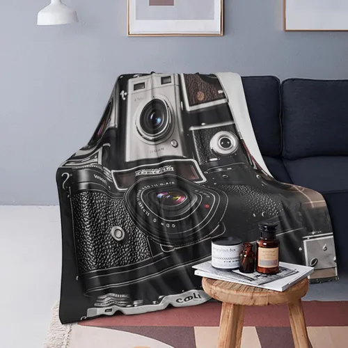 Vista 7 de Manta de franela de la colección Retro Cool Camera, manta de cama cálida y acogedora, ligera y suave para sofá, cama, silla, decoración del hogar