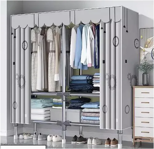 Vista 21 de large closets Assemble Wardrobe Closet Rugged Metal Frame Wardrobe Rack with Thick Cloth Cover Armoire Wardrobe Closet with Hanging Rods Space-saving