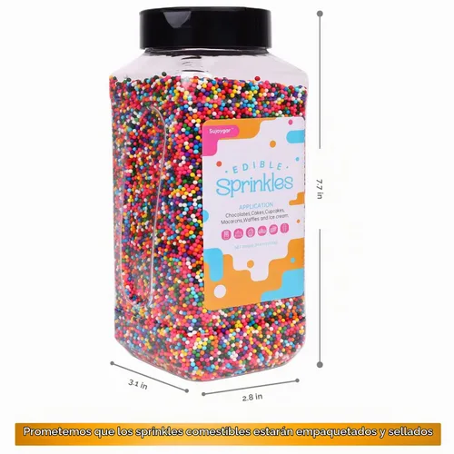 Vista 7 de Gránulos de arcoíris para decoración de pasteles, 1.54 libras Nonpareils arcoíris