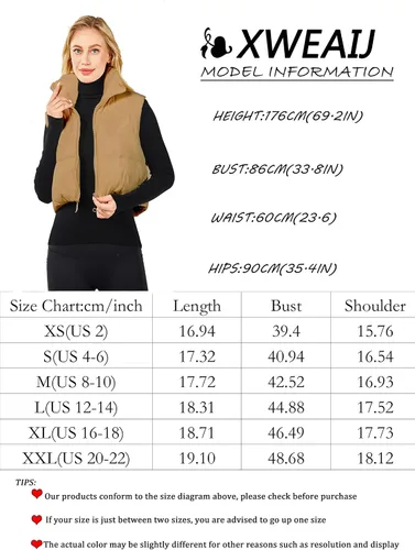 Vista 6 de Chaleco corto acolchado para invierno para mujer, ligero, sin mangas, chaleco acolchado para exteriores