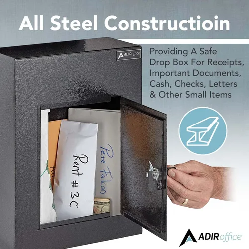 Vista 7 de AdirOffice Caja fuerte para colgar a través de la pared, acero grueso duradero con canal ajustable, bóveda de correo para casa, oficina, hotel