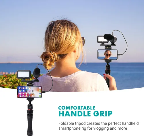 Vista 6 de Kit de vlogging Movo iVlogger para iPhone - Compatible con Lightning, kit de iniciación de YouTube para creadores de contenido - Accesorios: trípode