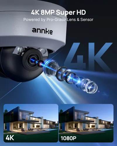Vista 5 de ANNKE Cámara de seguridad C800 4K 8MP PoE con foco de visión nocturna a color, detección de vehículos y humanos AI, grabación 24/7 con audio, IP67