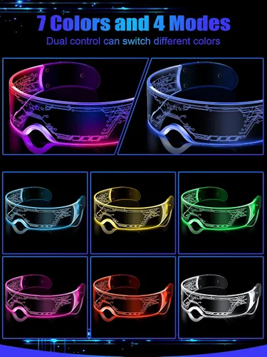 Vista 4 de 6 pares de anteojos iluminados anteojos LED que brillan en la oscuridad anteojos futuristas para cosplay festivales de Halloween