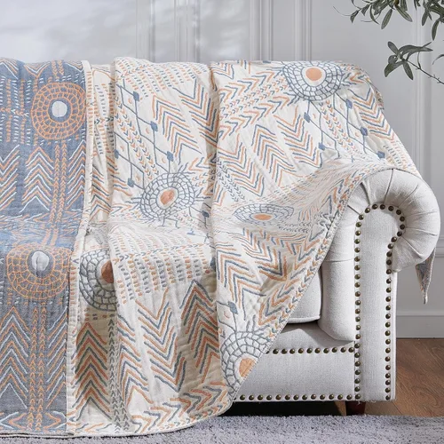 Vista 14 de jinchan Boho Manta de muselina 100% algodón 50x60, ligera de 3 capas, azul, reversible, lavable, transpirable, geométrica, con patrón de rayas
