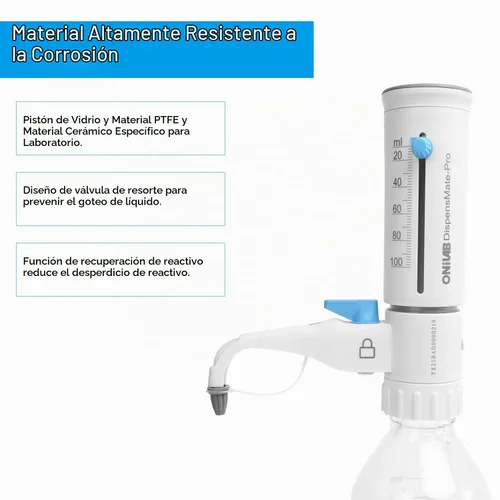 Vista 3 de ONiLAB Dispensador de tapa de botella con botella de almacenamiento de medios redonda de 1 L (0.5-5 ml)