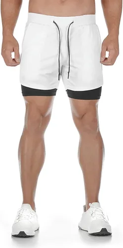 Vista 4 de DIOTSR Mens 2 in 1 Running Workout Shorts Lightweight Athletic Gym Shorts with Pockets