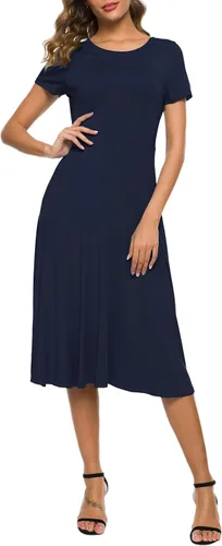 Vista 16 de Urban CoCo Vestido de manga corta para mujer, acampanado, con estampado floral, longitud por debajo de las rodillas # 1