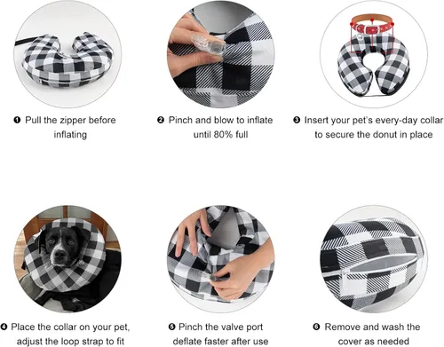 Vista 7 de CuteBone Cono Inflable para Perros con Fundas de Forro Polar Suave Extraíbles para Perros Pequeños/Medianos/Grandes y Gatos Collar de Dona
