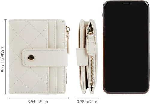 Vista 38 de Cartera de cuero para mujer, pequeña, compacta, plegable, con bolsillo para monedas con cremallera