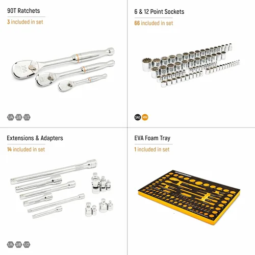 Vista 16 de GEARWRENCH 83 Pc. 1/4, 3/8 ", 1/2" 90 dientes SAE/métrica Juego de herramientas mecánicas con bandeja de espuma EVA - 86529