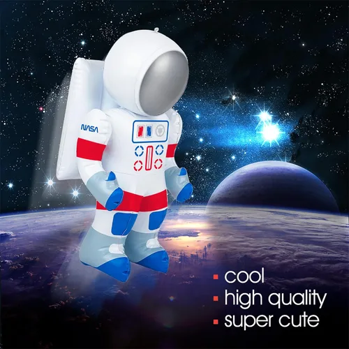 Vista 2 de ArtCreativity Paquete de 2 astronautas inflables de 22 pulgadas con etiqueta para colgar, decoraciones de fiesta temática espacial para eventos