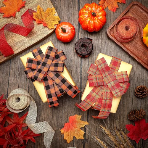 Vista 4 de Waydress 5 rollos de cinta de arpillera a cuadros de otoño de 30 yardas