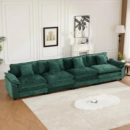 Vista 199 de Sofá seccional modular verde de 111.5", sofás seccionales grandes de 3 plazas para sala de estar, sofá nube oversized de tela chenille con otomana