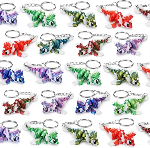 Vista 9 de Novabright 24 piezas 3D impreso leopardo Gecko llavero mini animal articulado flexible Fidget lindo regalo divertido para recuerdos de fiesta