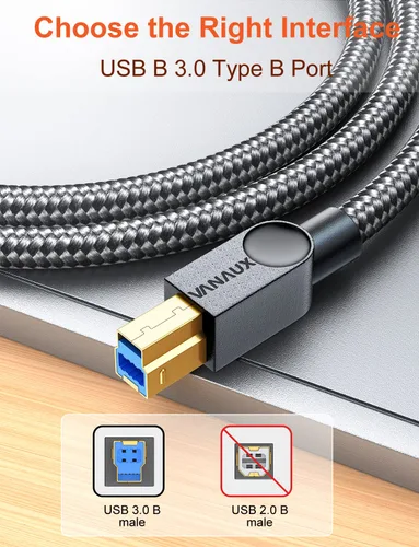 Vista 5 de VANAUX Cable USB 3.0 B macho a USB A, cable de datos USB 3 tipo B, compatible con estación de acoplamiento, discos duros externos, escáner y más