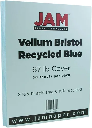 Vista 2 de JAM PAPER Vellum Bristol Cartulina de 65 lb - 8.5 x 11 Coverstock - 147 gsm - Azul - 50 Hojas/Paquete
