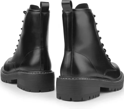 Vista 7 de ICHIGO - Botines al tobillo de moda para mujer, botas de combate con 8 ojales, cremallera lateral y cordones
