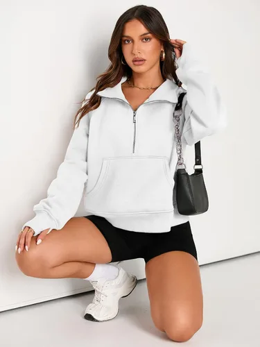 Vista 4 de AUTOMET Womens Sweatshirts Half Zip Cropped Pullover Fleece Quarter Zipper Hoodies Fall outfits Clothes Thumb Hole
