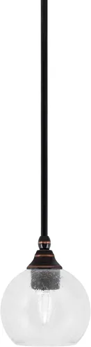 Vista 152 de Toltec Lighting Tallo Colgado Mini colgante, acabado de cobre negro, 3.5" cuadrado humo burbuja vidrio