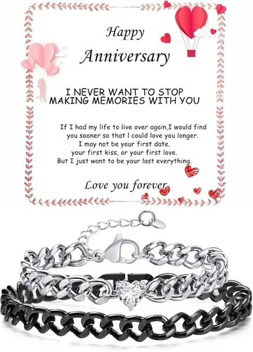Vista 14 de Pulseras de cadena cubana a juego para parejas, regalos para novio, marido, alma gemela, novia, San Valentín, aniversario, cumpleaños, regalo