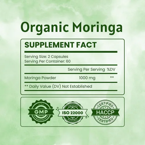 Vista 2 de Cápsula de Moringa de 1000 mg (120 cápsulas), cápsulas de polvo de moringa hechas de polvo de hoja de moringa orgánica Nutrición integral sin OMG