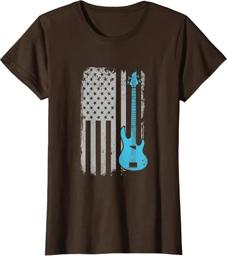 Vista 50 de Electric Bass Guitar Player American Flag Musician T-Shirt Asphalt Grey