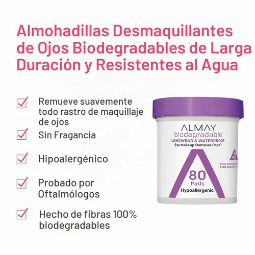 Vista 2 de Almay Almohadillas removedoras de maquillaje de ojos de larga duración e impermeables, 80 unidades (paquete de 4)