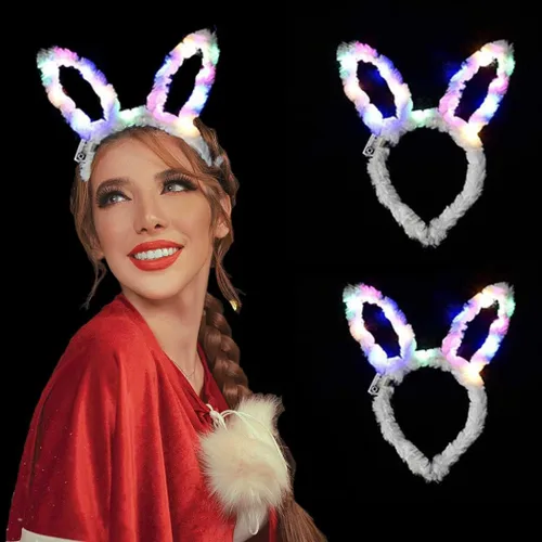Vista 7 de Werhonton Light Up Headbands LED Bunny Ears Head bands Luminous Headdress Party Hair Accessories for Women and Girls (2pcs)
