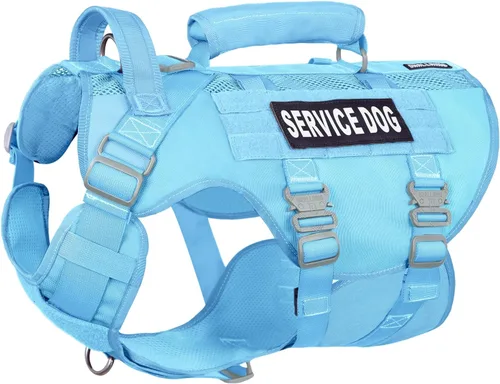 Vista 8 de Chaleco de servicio para perros grandes, arnés táctico marrón con Molle militar, malla transpirable y hebilla de metal de 1.49 oz - Talla M