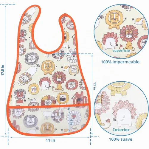 Vista 2 de Jeyiour Baberos impermeables para bebés de 6 a 36 meses, 12 unidades, con enganchador de alimentos, con broches ajustables, de plástico