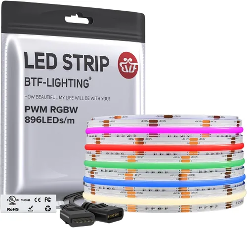 Vista 16 de BTF-LIGHTING FCOB COB Tira de luz LED RGBW 6500K 896LED/m 3m DC12V Flexible de cambio de color de alta densidad y luz uniforme de 12mm de ancho