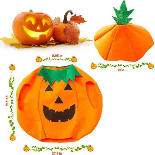 Vista 2 de 3PCS Pumpkin Costume for Children Halloween Pumpkin Cosplay Party Clothes and Hat