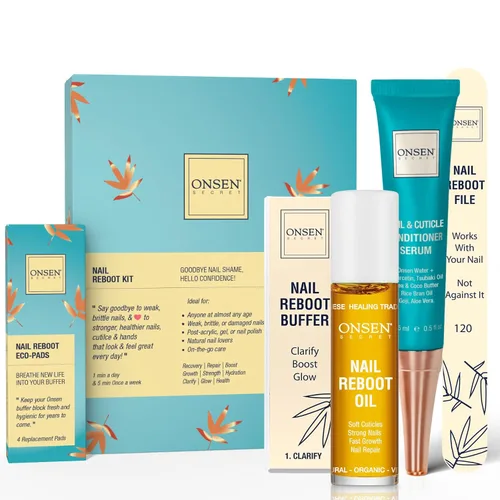 Vista 10 de Onsen Secret Kit de cuidado de uñas, con suero para el cuidado de la cutícula, kit de pulidor de uñas japonés y brillo - fortalecimiento y brillo