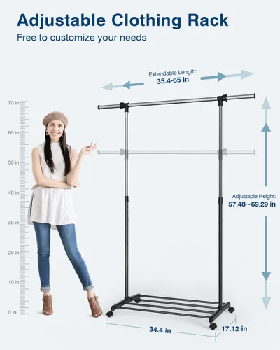 Vista 7 de Whitmor Organizador de ropa ajustable resistente, negro y cromado