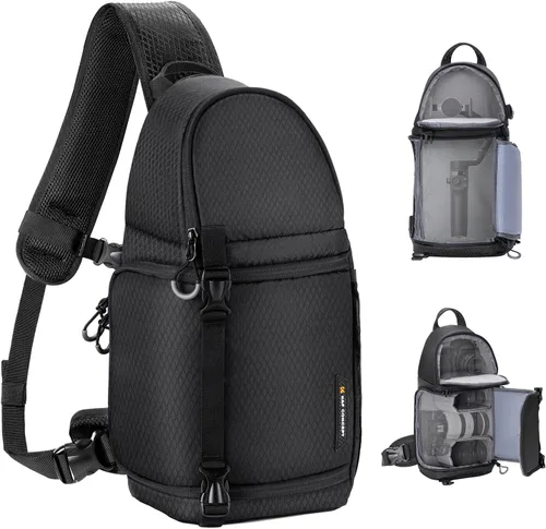Vista 11 de K&F CONCEPT Bolsa bandolera para cámara, mochila de hombro para cámara DSLR/SLR/SLR/sin espejo, compatible con Canon/Nikon/Sony/Fuji/Gopro/DJI