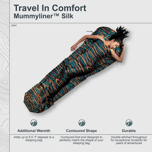 Vista 2 de COCOON Silk MummyLiner Sleeping Bag Liner Lightweight breathable silk, Temperature-regulating comfort, Mummy-shaped sleeping bag liner, Packs