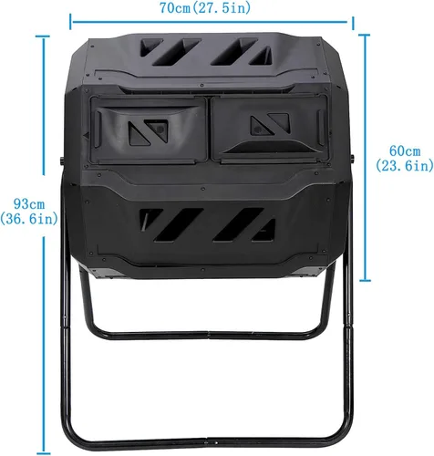 Vista 3 de Contenedor de compostaje para exteriores de 43 galones, vaso de compostaje de doble cámara con 2 puertas corredizas, contenedores de compostaje