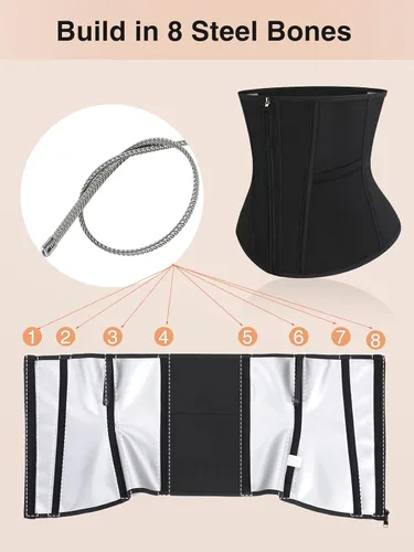 Vista 3 de Wonder-Beauty Entrenador de cintura para mujer, corsé con control de abdomen, entrenador de cintura, talla grande con 8 huesos de acero y bolsillo