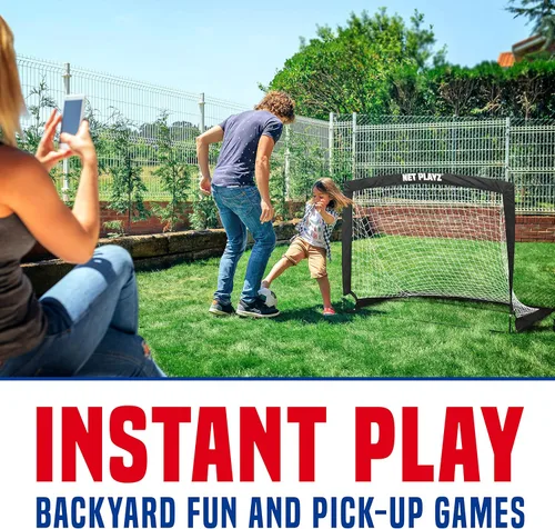 Vista 2 de NET Playz Soccer Goals Soccer Net - Kids Pop-up Football Goals for Backyard Practice & Training, Portable 4' x 3', Black